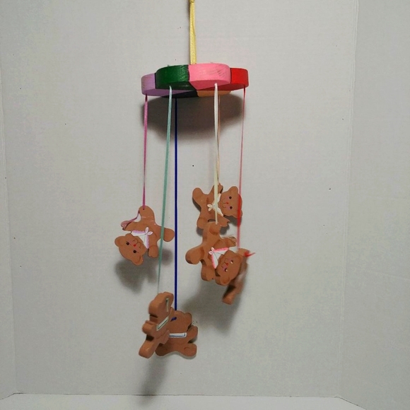Adorable Colorful Painted Wooden Bear Mobile - Picture 1 of 14